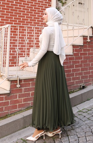 Beli Lastikli Piliseli Şifon Etek 4046-01 Haki