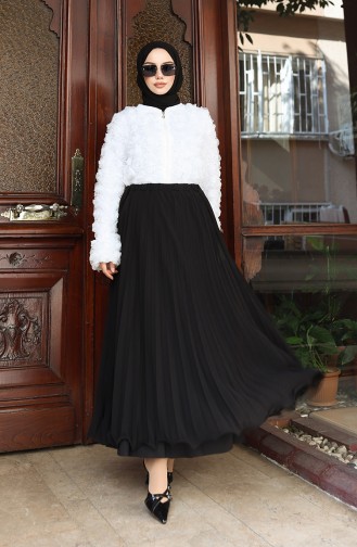 Beli Lastikli Piliseli Şifon Etek 4046-02 Siyah