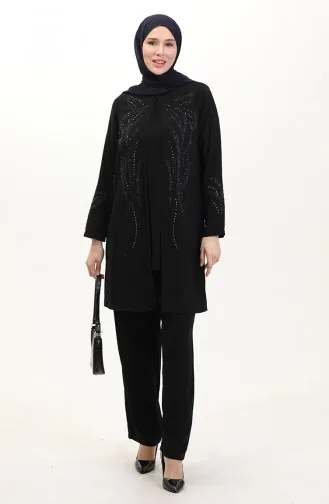 طقم تونيك وبنطلون بمقاس كبير من قطعتين 6210-01 أسود 6210-01