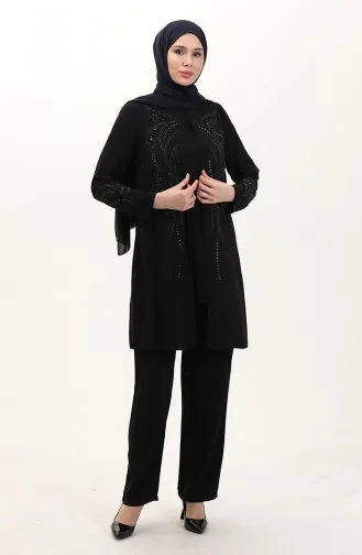طقم تونيك وبنطلون بمقاس كبير من قطعتين 6210-01 أسود 6210-01