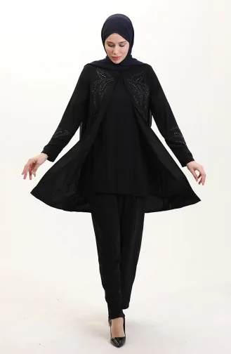 طقم تونيك وبنطلون بمقاس كبير من قطعتين 6210-01 أسود 6210-01