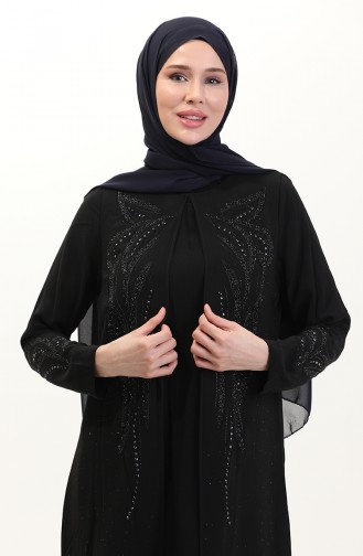 Büyük Beden Taşlı Tunik Pantolon İkili Takım 6210-01 Siyah