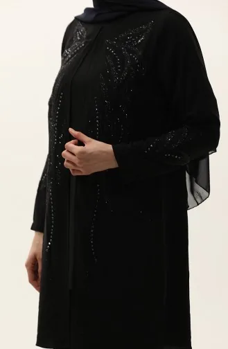 طقم تونيك وبنطلون بمقاس كبير من قطعتين 6210-01 أسود 6210-01