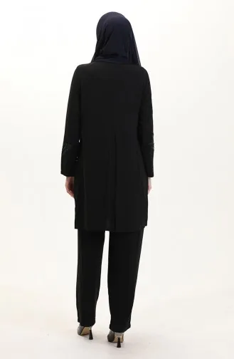 طقم تونيك وبنطلون بمقاس كبير من قطعتين 6210-01 أسود 6210-01