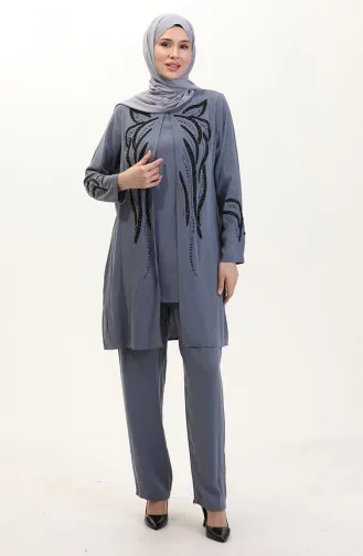 بدلة تونيك بنطلون مقاس كبير من قطعتين 6210-02 رمادي 6210-02