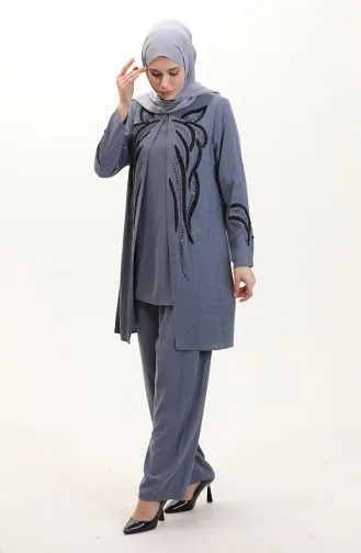 بدلة تونيك بنطلون مقاس كبير من قطعتين 6210-02 رمادي 6210-02