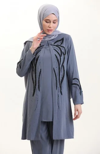 بدلة تونيك بنطلون مقاس كبير من قطعتين 6210-02 رمادي 6210-02