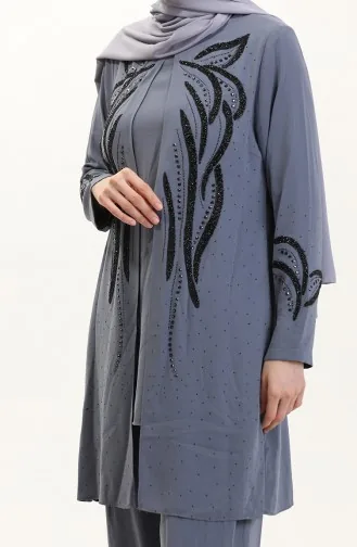بدلة تونيك بنطلون مقاس كبير من قطعتين 6210-02 رمادي 6210-02