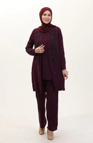Plus Size Stoned Tuniek Broek Tweedelige Set 6210-04 Pruim 6210-04