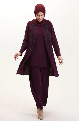 طقم تونيك وبنطلون بمقاس كبير من قطعتين 6210-04 لون أرجواني 6210-04