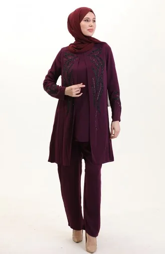 طقم تونيك وبنطلون بمقاس كبير من قطعتين 6210-04 لون أرجواني 6210-04