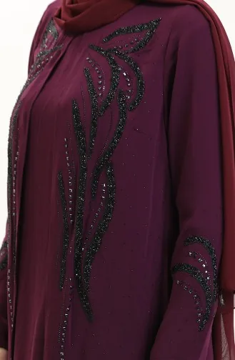 طقم تونيك وبنطلون بمقاس كبير من قطعتين 6210-04 لون أرجواني 6210-04