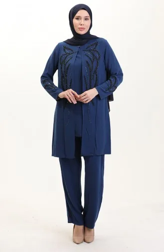 Plus Size Stoned Tuniek Broek Tweedelige Set 6210-05 Indigo 6210-05