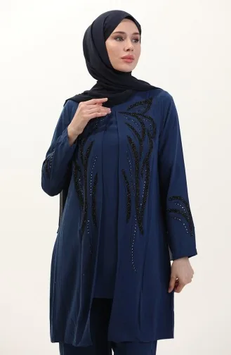 Plus Size Stoned Tuniek Broek Tweedelige Set 6210-05 Indigo 6210-05