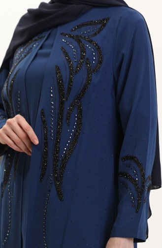 Büyük Beden Taşlı Tunik Pantolon İkili Takım 6210-05 İndigo