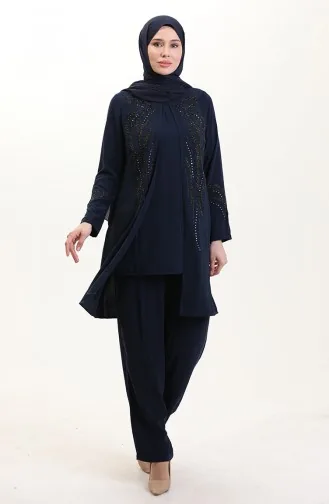 Ensemble Deux Pièces Tunique Et Pantalon Grande Taille 6210-06 Bleu Marine 6210-06
