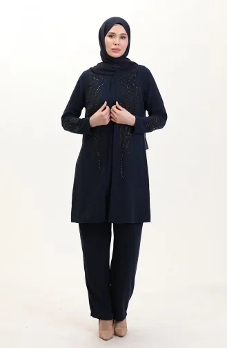 Ensemble Deux Pièces Tunique Et Pantalon Grande Taille 6210-06 Bleu Marine 6210-06