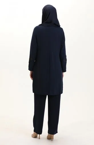 Ensemble Deux Pièces Tunique Et Pantalon Grande Taille 6210-06 Bleu Marine 6210-06