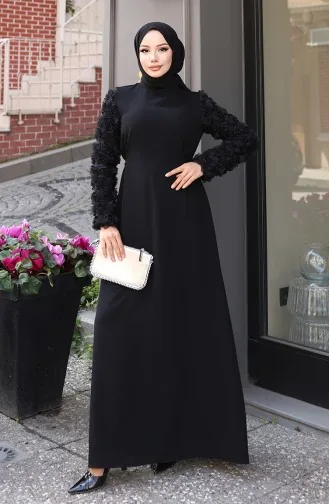 Rose Detailed Sleeve Dress 81886-01 Black 81886-01