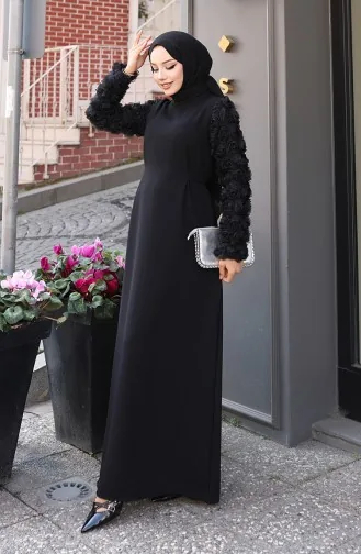 Rose Detailed Sleeve Dress 81886-01 Black 81886-01