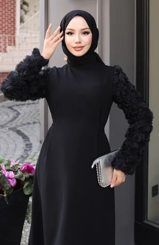 Rose Detailed Sleeve Dress 81886-01 Black 81886-01