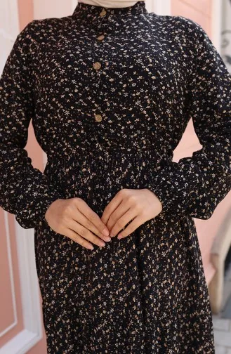 Viscose Stof Half Geknoopte Jurk Met Patroon 0043-02 Zwart 0043-02