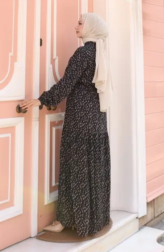 Viscose Stof Half Geknoopte Jurk Met Patroon 0043-02 Zwart 0043-02