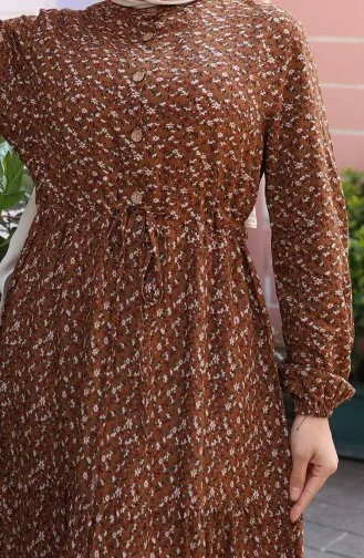 Viscose Stof Half Geknoopte Jurk Met Patroon 0043-04 Bruin 0043-04