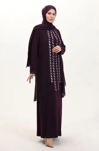 Büyük Beden Şifon Elbise 6165-02 Mürdüm