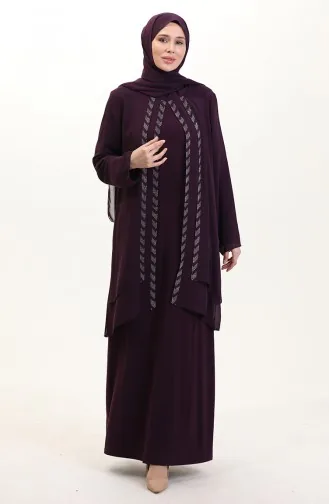 Büyük Beden Şifon Elbise 6165-02 Mürdüm