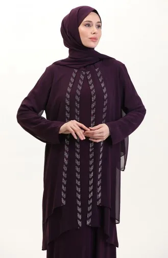 Büyük Beden Şifon Elbise 6165-02 Mürdüm