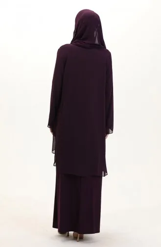 Büyük Beden Şifon Elbise 6165-02 Mürdüm