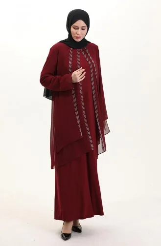 Büyük Beden Şifon Elbise 6165-03 Bordo