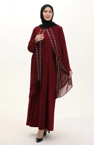 Büyük Beden Şifon Elbise 6165-03 Bordo