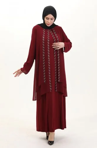 Büyük Beden Şifon Elbise 6165-03 Bordo