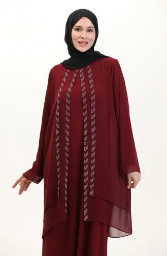 Büyük Beden Şifon Elbise 6165-03 Bordo