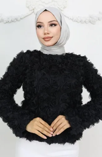 بلوزة منقوشة بالورود 41185-01 سوداء 41185-01
