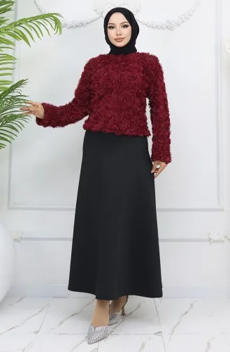 Chemisier à Imprimé Rose 41185-02 Rouge Bordeaux 41185-02