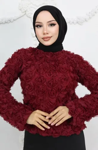 Chemisier à Imprimé Rose 41185-02 Rouge Bordeaux 41185-02