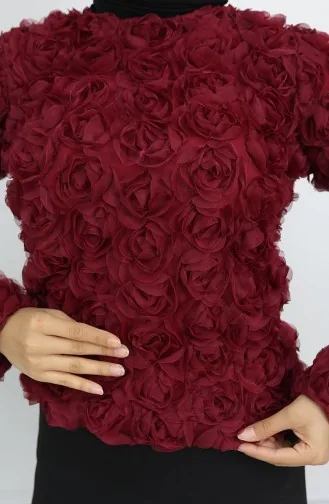 Chemisier à Imprimé Rose 41185-02 Rouge Bordeaux 41185-02