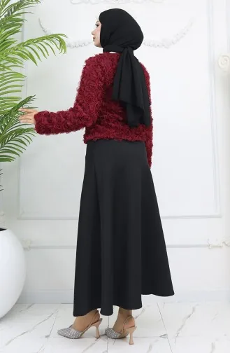 Chemisier à Imprimé Rose 41185-02 Rouge Bordeaux 41185-02