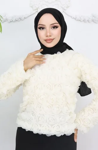 بلوزة منقوشة بالورود 41185-03 لون بيج 41185-03