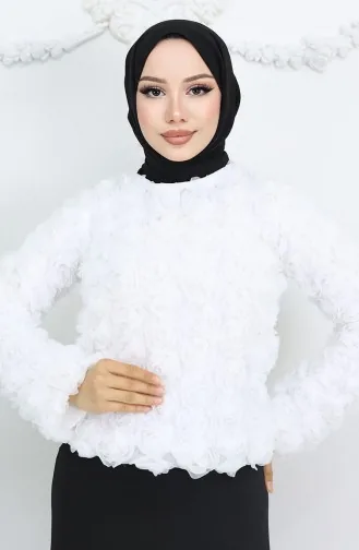 Gül Kabartmalı Bluz 41185-05 Beyaz
