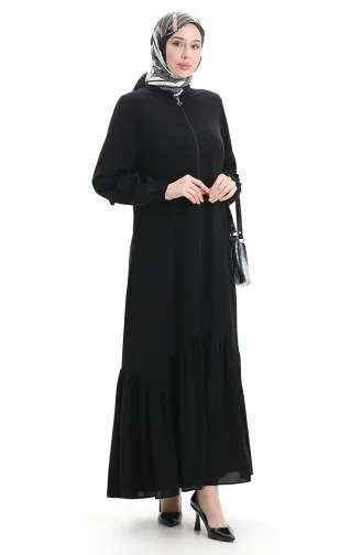 Abaya Froncée Zippée 5078-01 Noir 5078-01