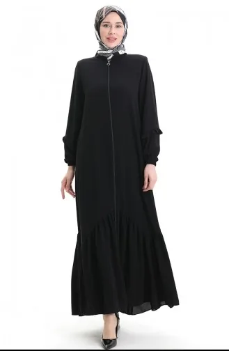 Abaya Froncée Zippée 5078-01 Noir 5078-01