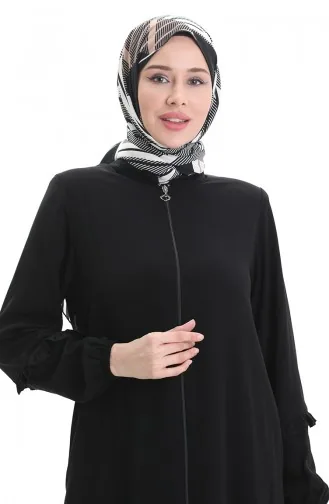 Abaya Froncée Zippée 5078-01 Noir 5078-01