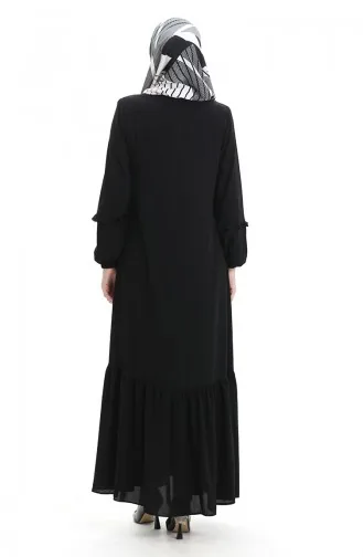 Abaya Froncée Zippée 5078-01 Noir 5078-01
