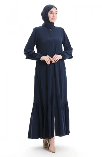 Zippered Gathered Abaya 5078-02 Navy Blue 5078-02