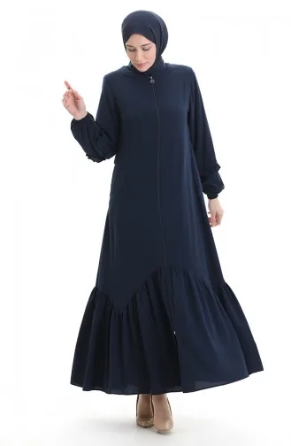 Zippered Gathered Abaya 5078-02 Navy Blue 5078-02