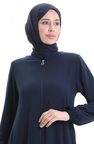 Zippered Gathered Abaya 5078-02 Navy Blue 5078-02